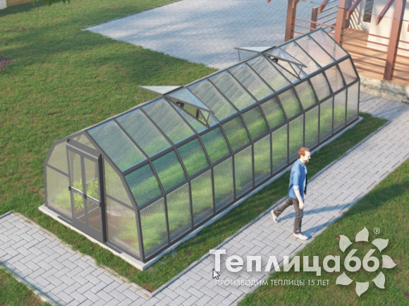 Теплица Рада Ладога из поликарбоната, 2.65х8 метров, графитовая